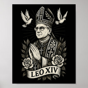 Póster León Xiv: cristiano estilo tatuaje católico