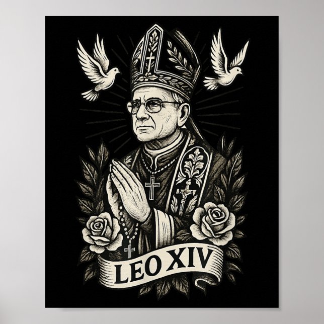 Póster León Xiv: cristiano estilo tatuaje católico (Frente)