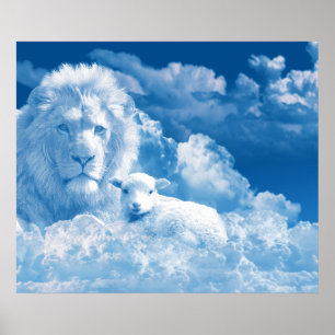 Póster León y cordero en las nubes