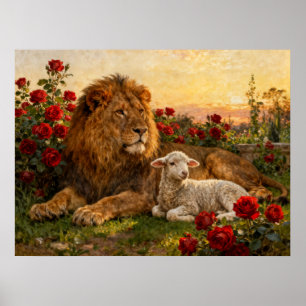Póster León y Cordero en las Rosas
