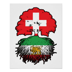 Póster León y Sol de Raíces Iraníes Crecidas en Suiza