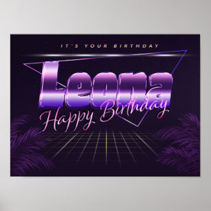 Póster Leona Nombre Vorname lila retro Poster Geburtstag