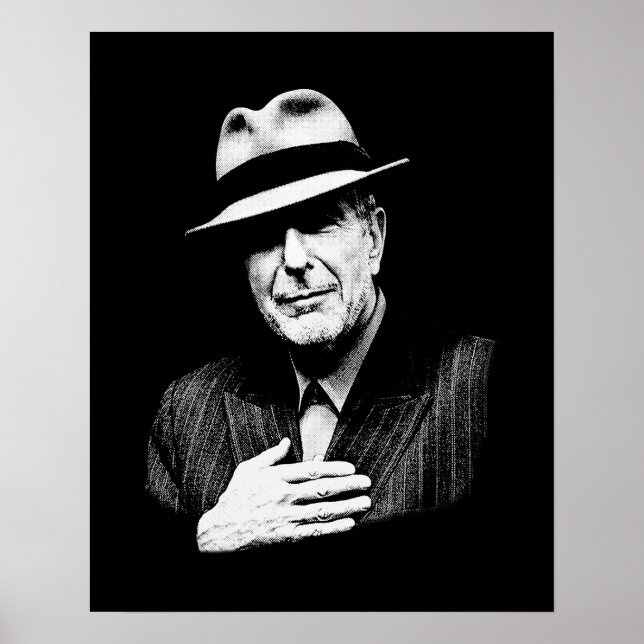 Póster Leonard Cohen - Leyenda musical en blanco y negro (Frente)
