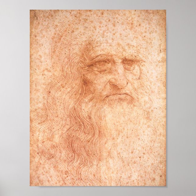 Póster Leonardo da Vinci autorretrato rojo (Frente)