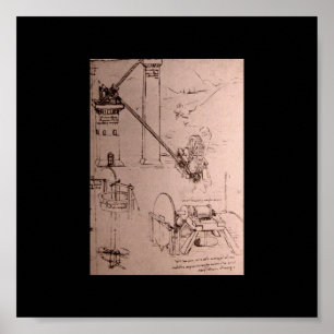 Póster Leonardo da Vinci, dibujos de máquinas