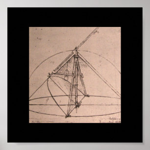 Póster Leonardo da Vinci, diseño para una brújula paraból