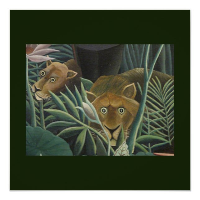 Póster Leones de la jungla arte popular de Rousseau (Anverso)