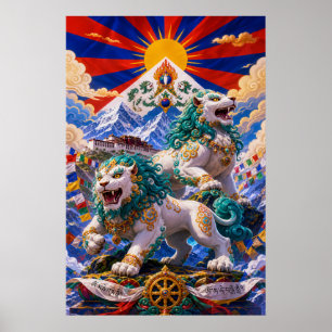 Póster Leones de nieve tibetanos: patrimonio budista hima