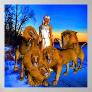 Póster Leones en invierno