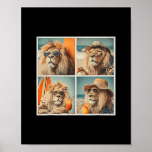 Póster Leones Geniales Con Animales De Playa De Gafas De 