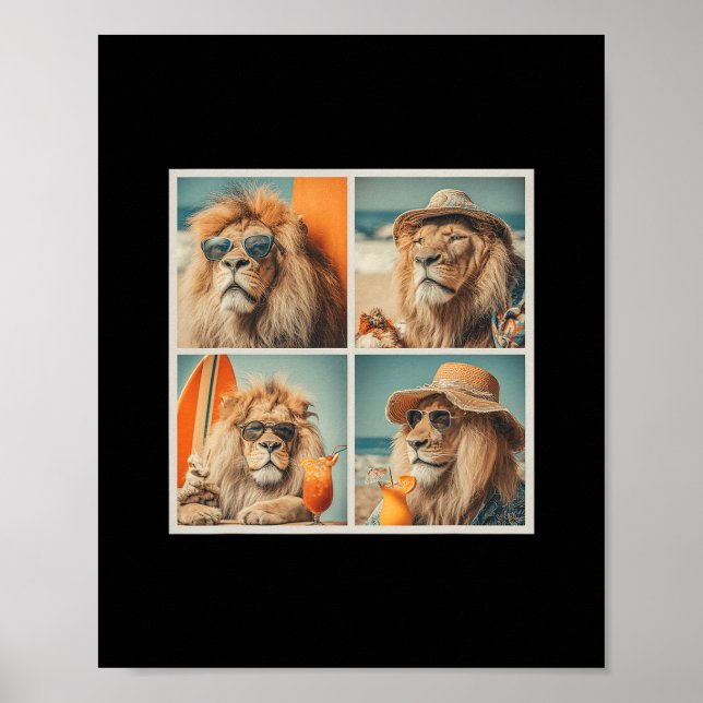 Póster Leones Geniales Con Animales De Playa De Gafas De  (Frente)