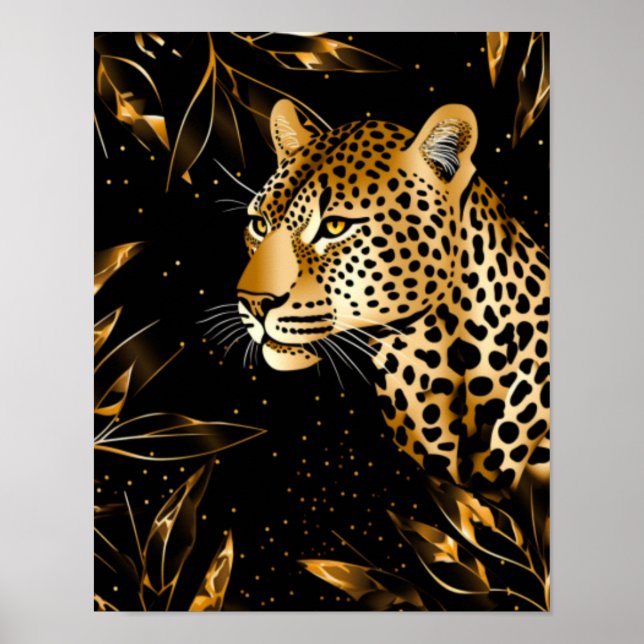 Póster Leopard Cheetah Animal Black Gold  (Frente)