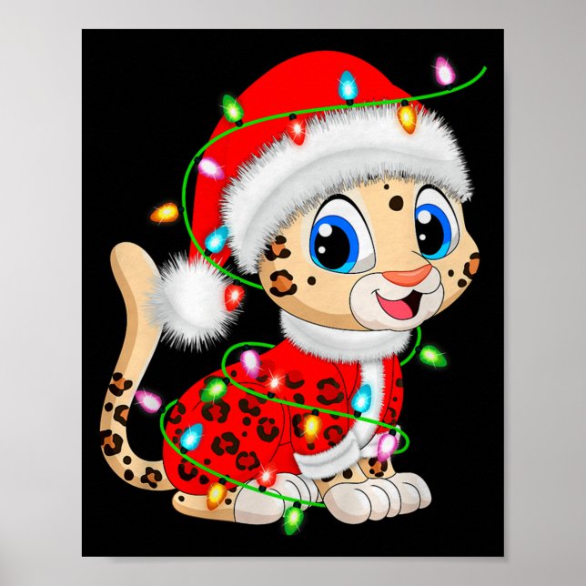 Póster Leopard Christmas Lights Santa Costume Cute Animal (Frente)