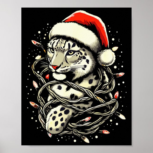Póster Leopard Christmas Santa Hat Christmas Lights Women (Frente)