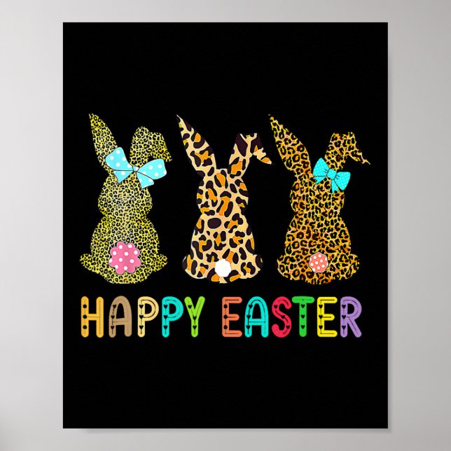 Póster Leopard Easter Bunny Rabbit Trio Cute Easter Day (Frente)