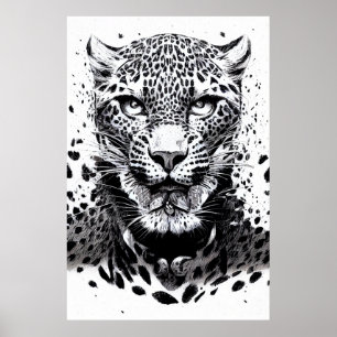 Póster Leopard Jaguar Wild Nature Ilustracion Line Epic