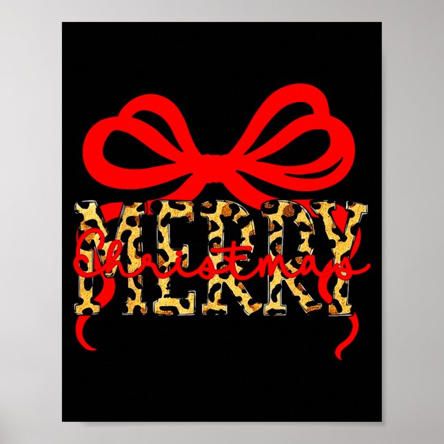 Póster Leopard Merry Christmas Coquette Bow Xmas Holiday  (Frente)