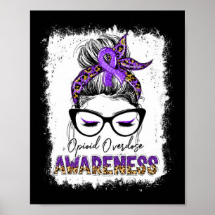 Póster Leopard Messy Bun Opioid Sobredosis Conciencia Púr