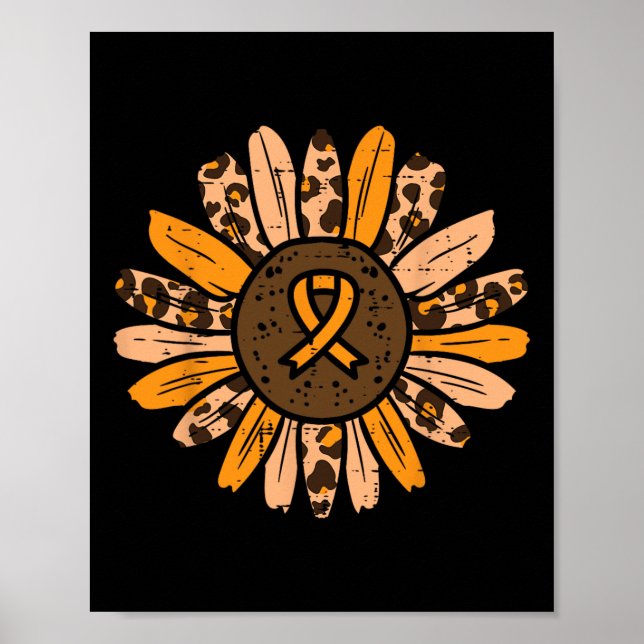 Póster Leopard Naranja de girasol Ribbon Leukemia Cáncer  (Frente)