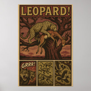 Póster Leopard Predator Ambush Comic Art