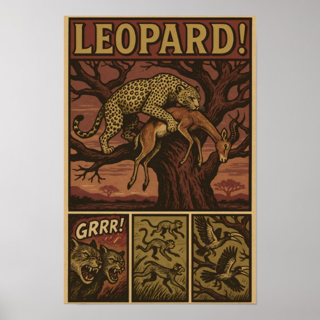 Póster Leopard Predator Ambush Comic Art (Frente)