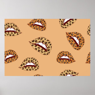 Póster Leopard print lips seamless pattern,cheetah lips d