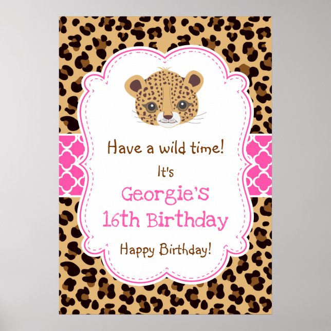 Póster Leopard Print Pink Quatre Relieve metalizado Poste (Frente)