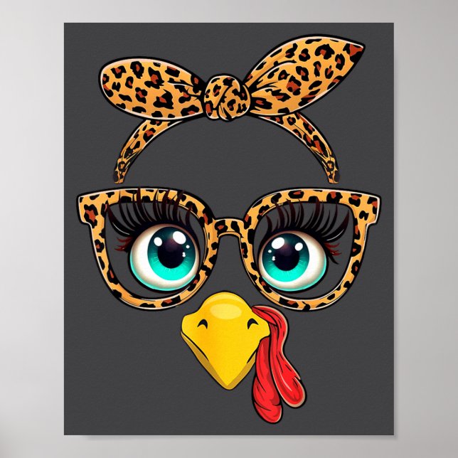 Póster Leopard Print Thanksgiving Funny Turkey Face Gles  (Frente)