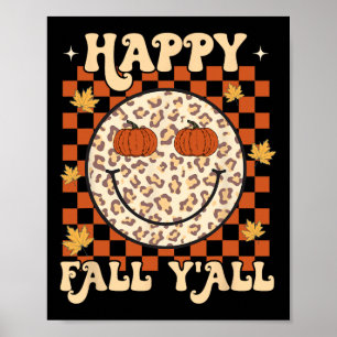 Póster Leopard Smile Face Happy Fall Y'all Retro Groovy A