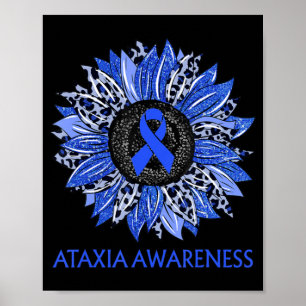 Póster Leopard Sunflower Ataxia Awareness Blue Ribbon Sup