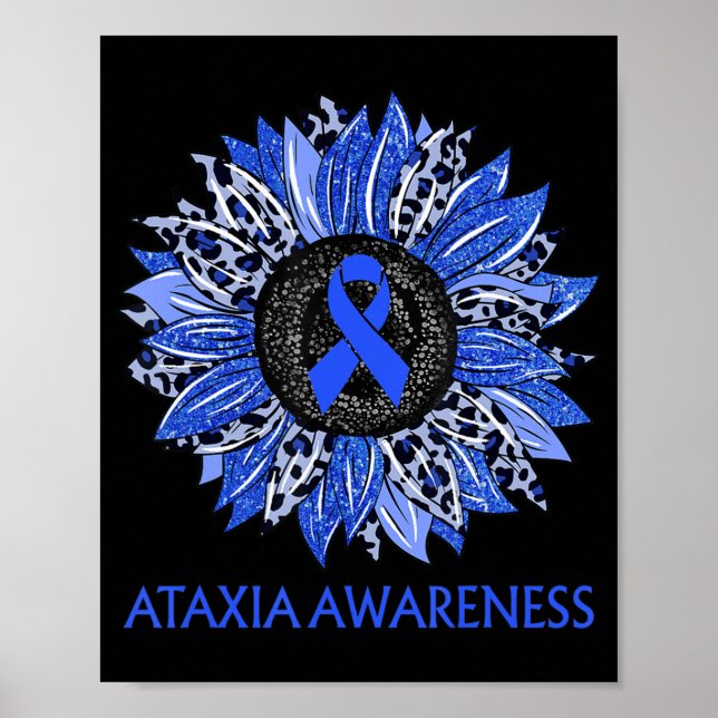 Póster Leopard Sunflower Ataxia Awareness Blue Ribbon Sup (Frente)
