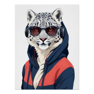 Póster Leopard usando Hoodie Funny personaje de animal de