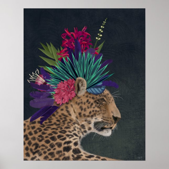 Póster Leopard with Tropical Headpiece (Frente)