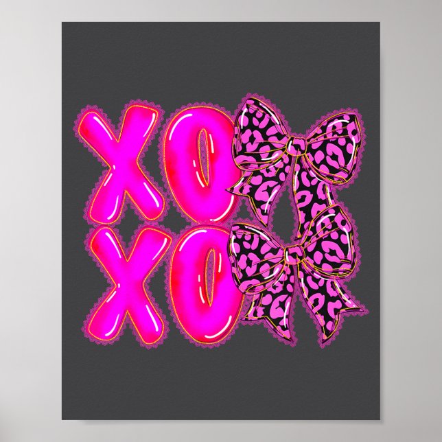 Póster Leopard Xoxo Coquette Bow Hearts Valentine's Day W (Frente)