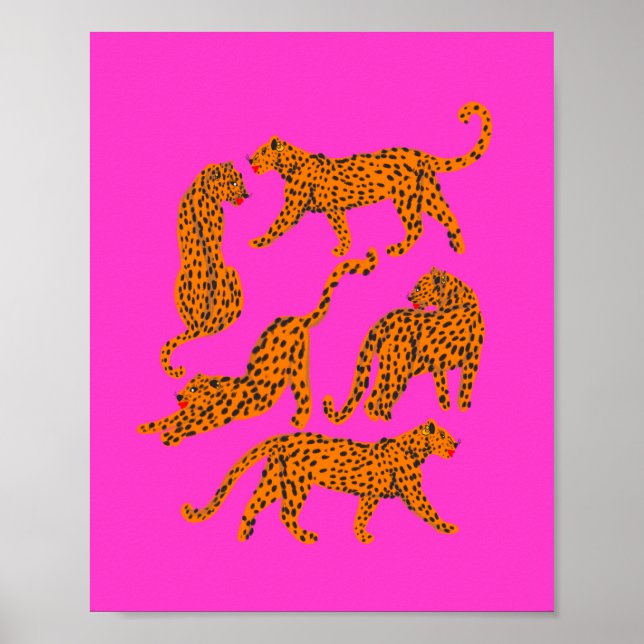 Póster Leopardo abstracto con ilustracion labial rojo (Frente)