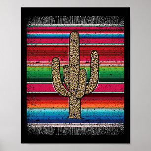 Póster Leopardo Cactus Mexicano Serape Cinco De Mayo