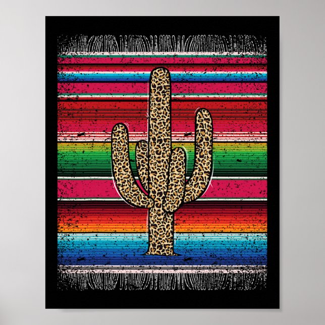 Póster Leopardo Cactus Mexicano Serape Cinco De Mayo (Frente)