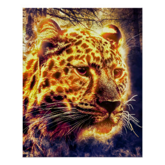 Póster Leopardo con iluminación