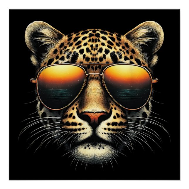Póster Leopardo Cool con Gafas de Sol Leopardo con Estilo (Anverso)