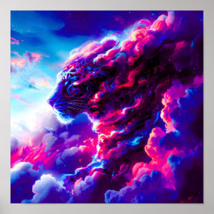 Póster Leopardo Cósmico Futurista Neon