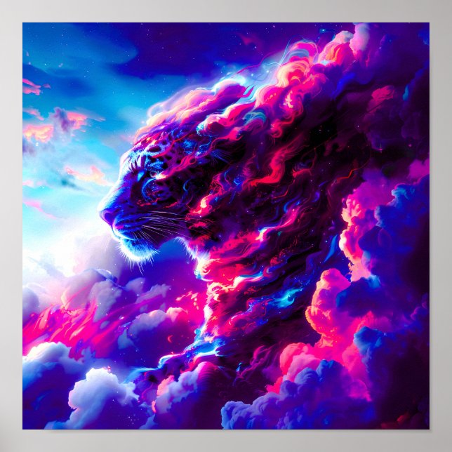 Póster Leopardo Cósmico Futurista Neon (Frente)