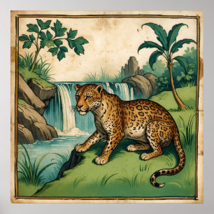 Póster Leopardo de cascada con encanto medieval