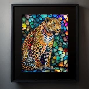 Póster Leopardo de estilo de cristal manchado de color de