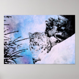 Póster Leopardo de la nieve de color de agua