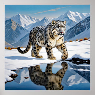 Póster Leopardo de la nieve en el paisaje montañoso inver