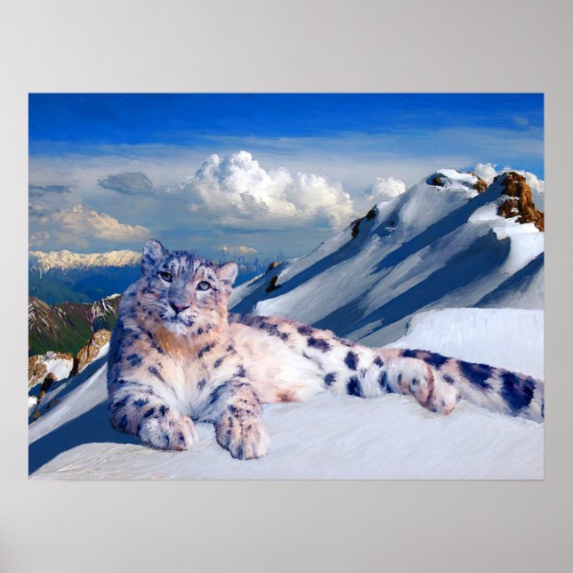 Póster Leopardo de la nieve en el techo del archivo mundi (Frente)