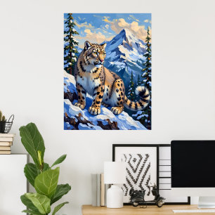 Póster Leopardo de la nieve en una montaña