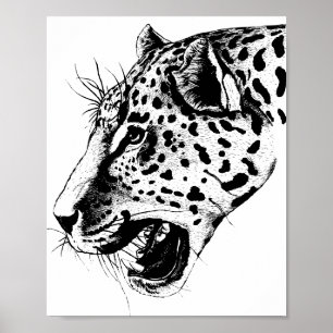 Póster Leopardo de la selva de Boho negro y blanco
