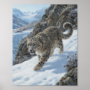 Póster Leopardo de las Nieves Acechando en el Acantilado