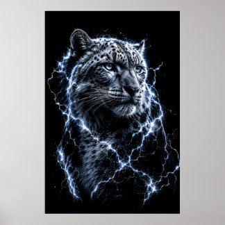 Póster Leopardo de las Nieves Eléctrico | Retrato de Gran